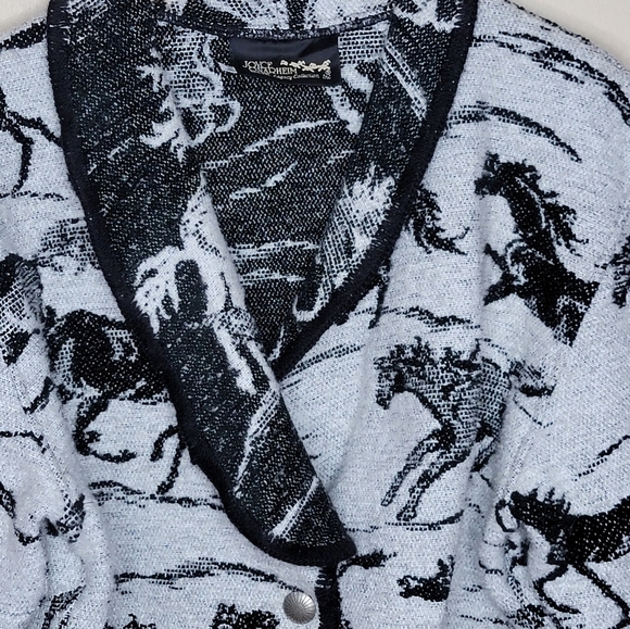 Vintage Joyce Onarheim Boe | Black & White Horse Tapestry Jacket Small/Medium - Picture 2 of 5